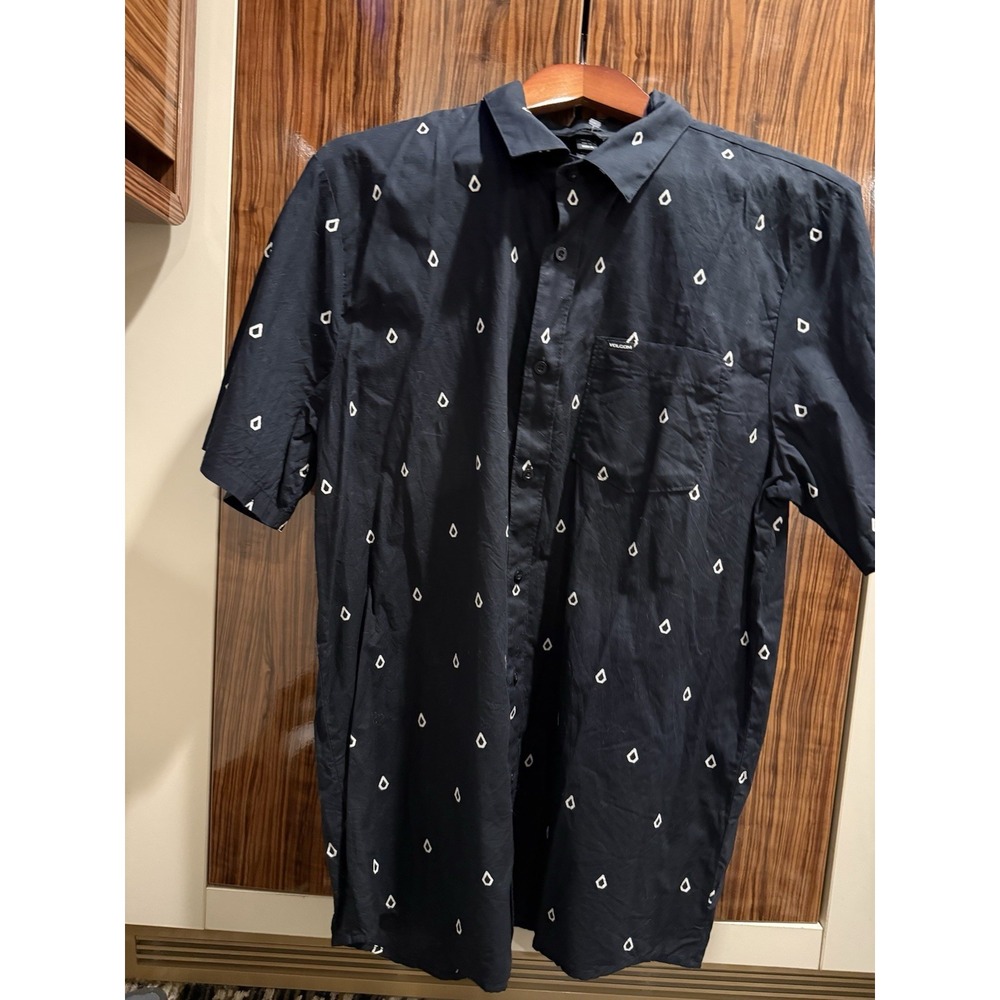 Volcom Mens Button Up Shirt Short Sleeve Black Diamond Pattern A0402302 XL